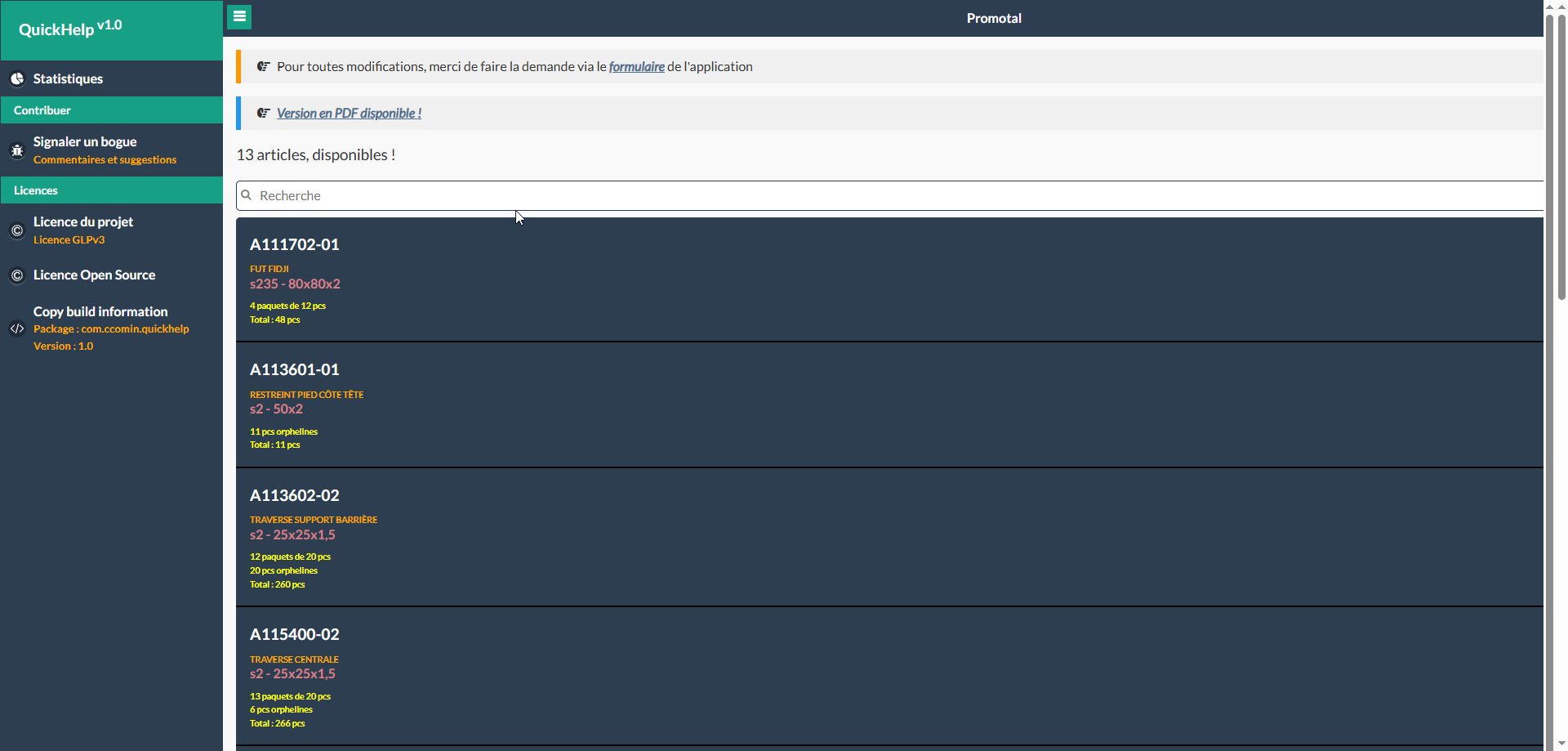 Screenshot QuickHelp (mobile / app)